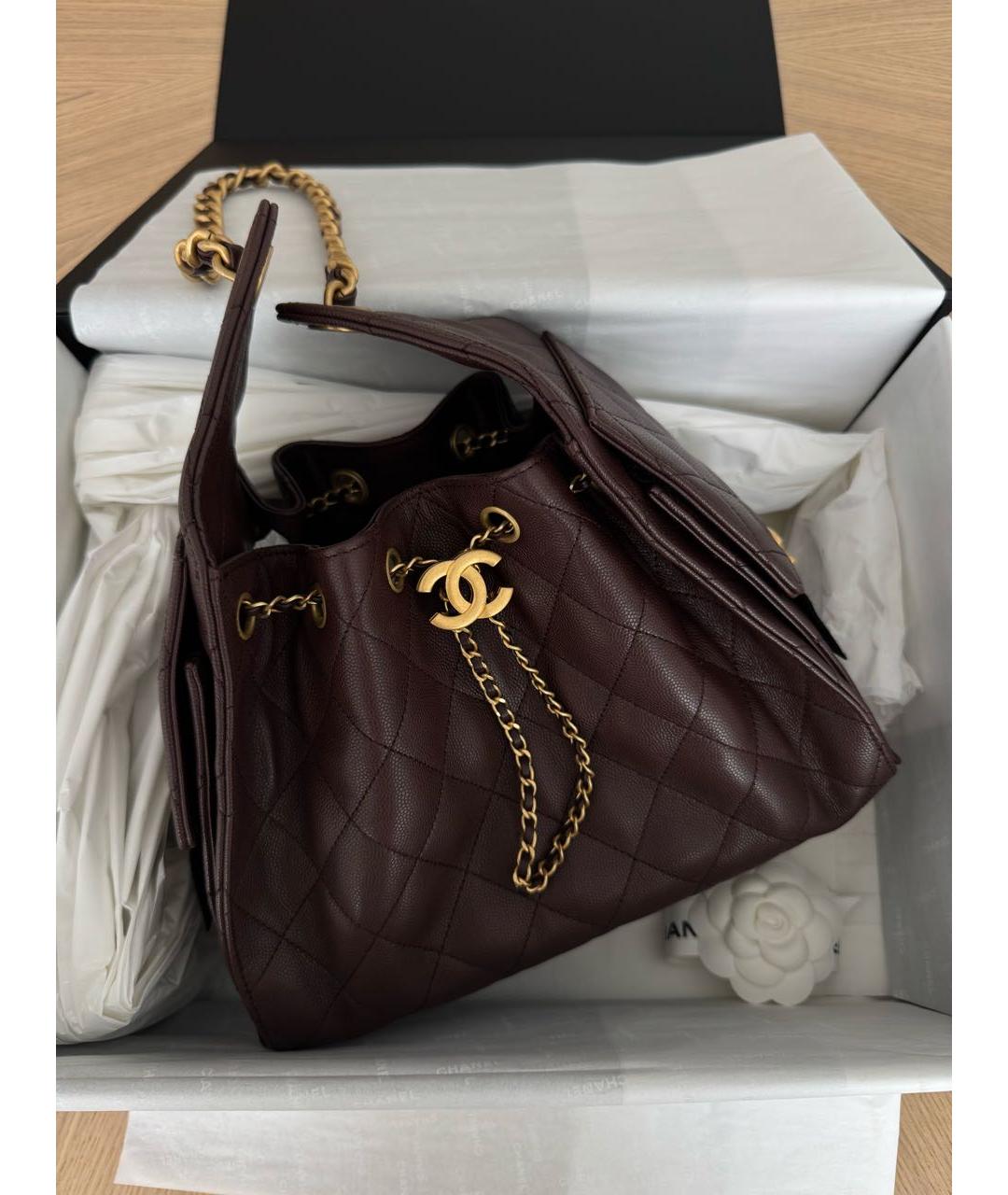 CHANEL Коричневая кожаная сумка тоут, фото 4