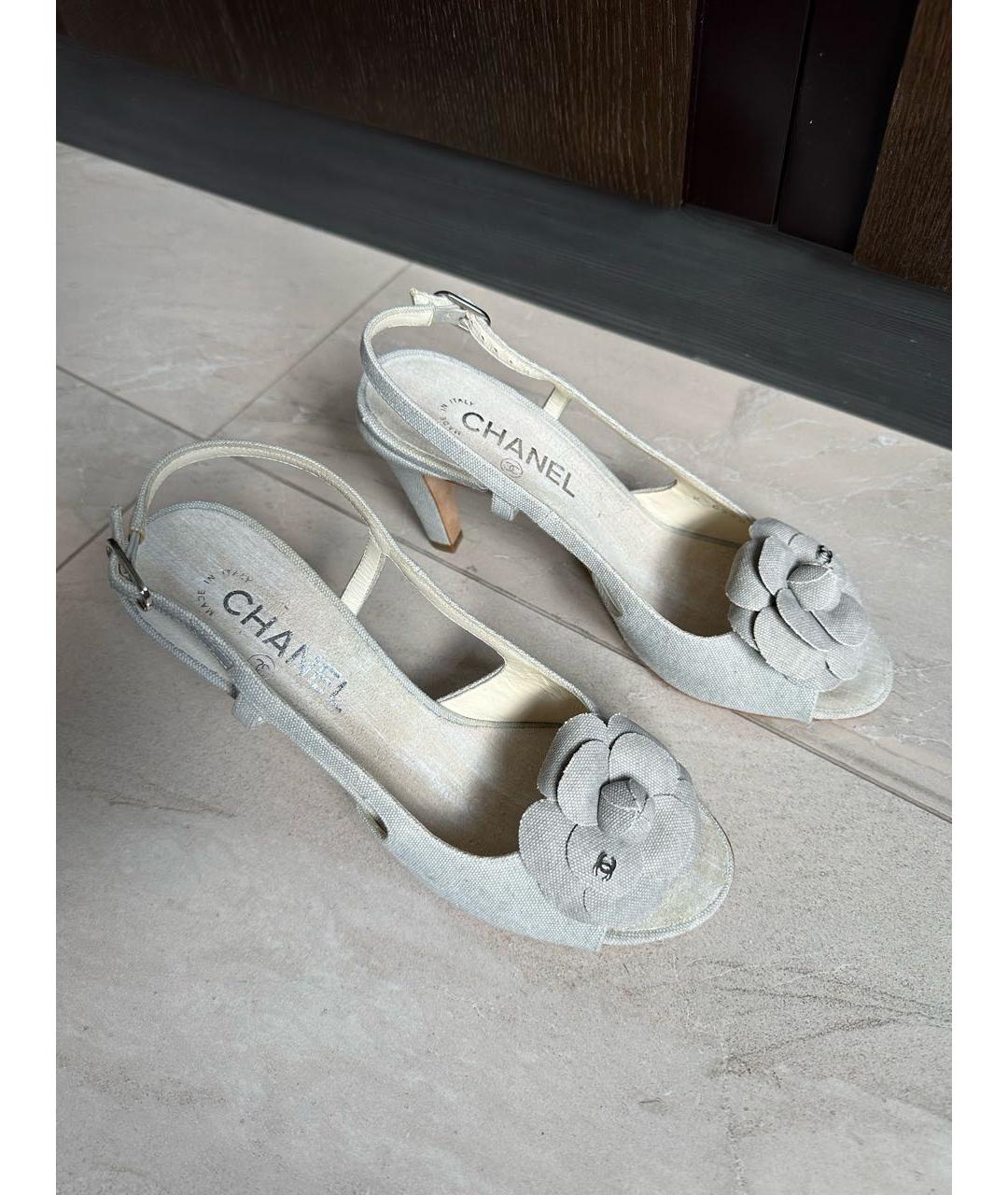 CHANEL Голубые текстильные босоножки, фото 5