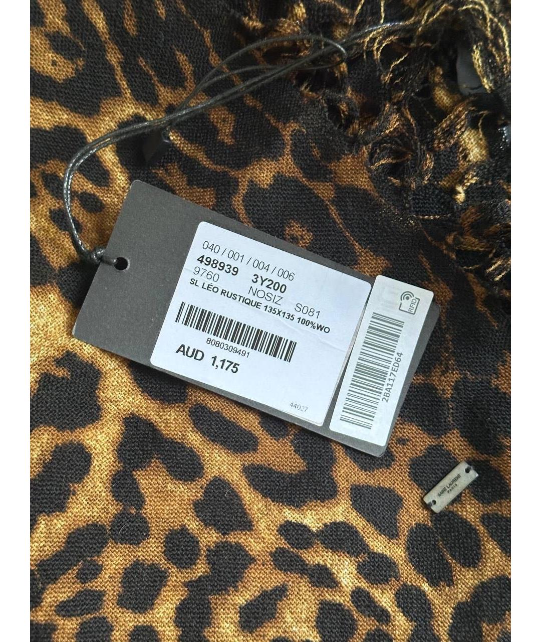 SAINT LAURENT Коричневый шерстяной шарф, фото 3