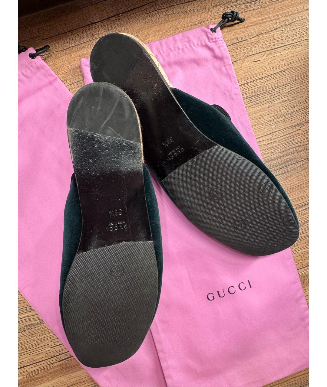 GUCCI Зеленые бархатные мюли, фото 4