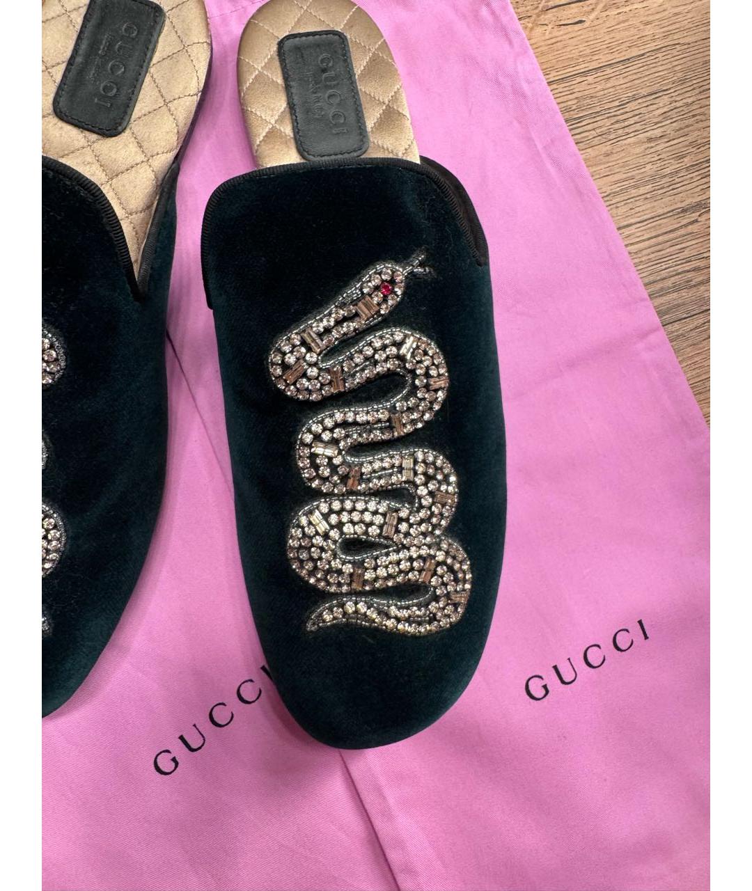 GUCCI Зеленые бархатные мюли, фото 2