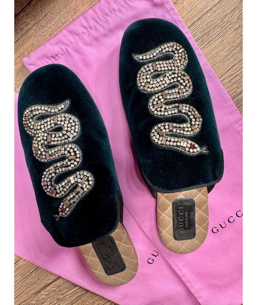 GUCCI Зеленые бархатные мюли, фото 5