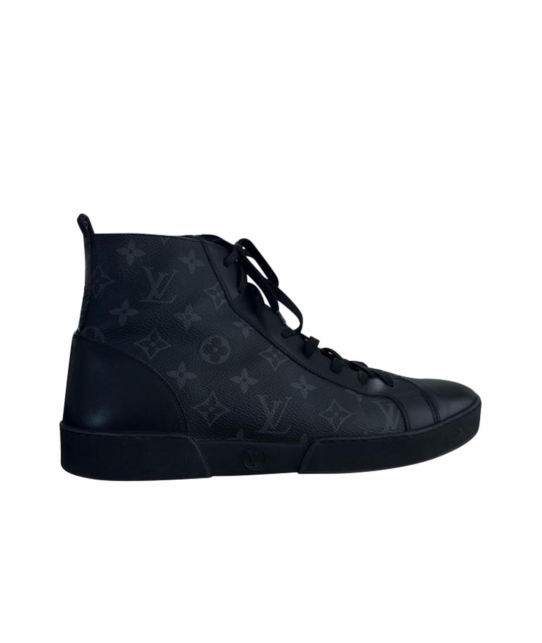 LOUIS VUITTON Антрацитовые кожаные высокие кроссовки / кеды, фото 1