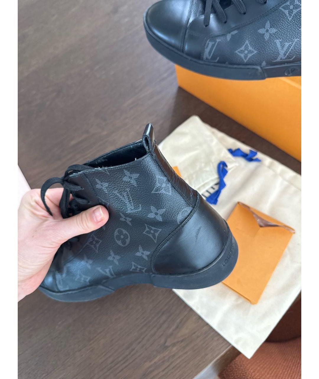 LOUIS VUITTON Антрацитовые кожаные высокие кроссовки / кеды, фото 6