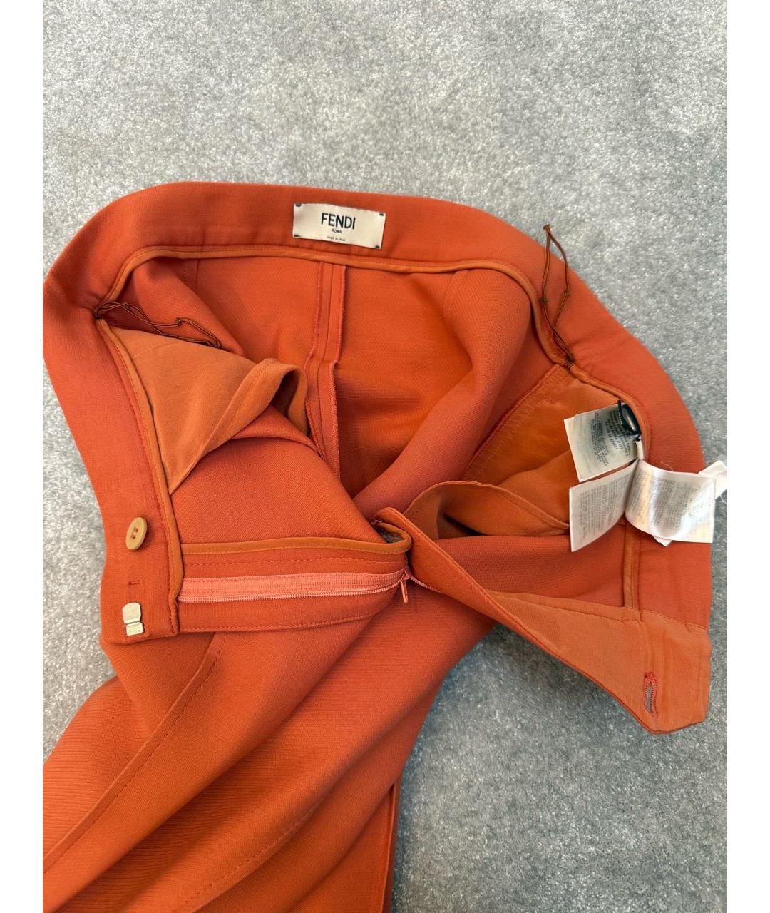 FENDI Коралловые шерстяные брюки широкие, фото 3