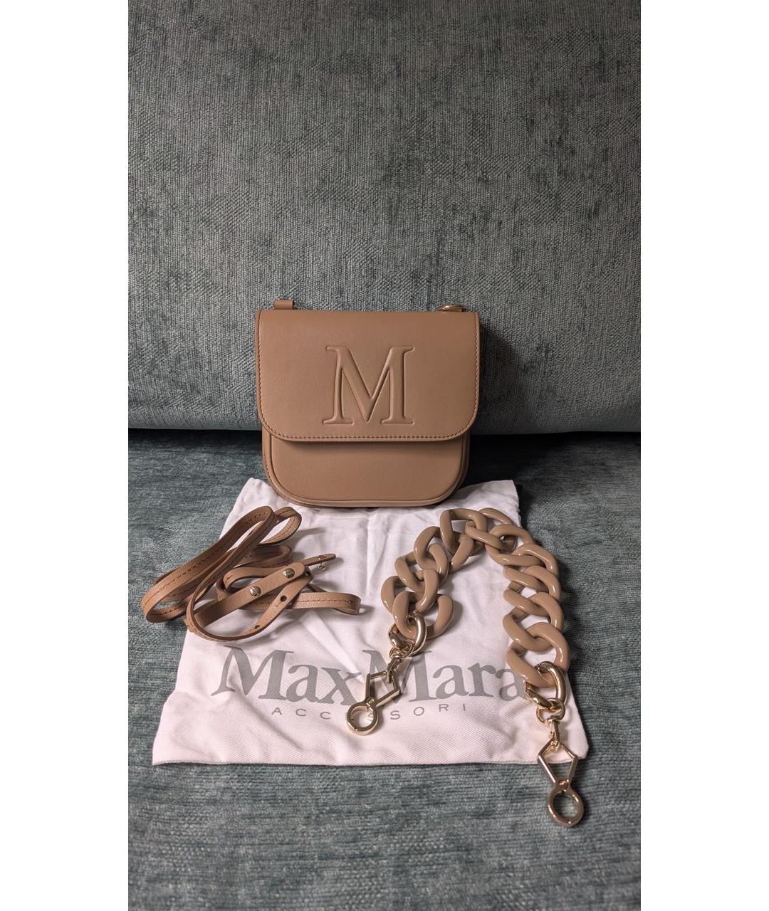 MAX MARA Бежевая кожаная сумка с короткими ручками, фото 8