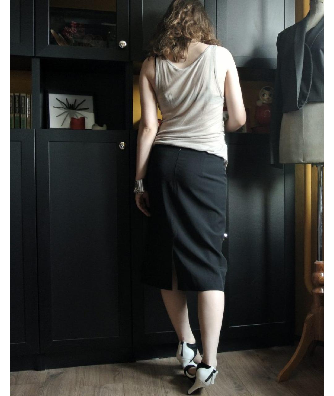 SPORTMAX Черная шерстяная юбка миди, фото 4