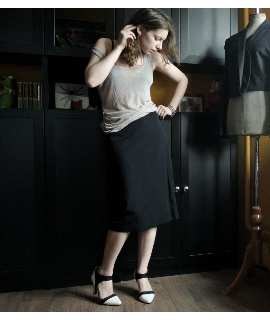 SPORTMAX Черная шерстяная юбка миди, фото 3