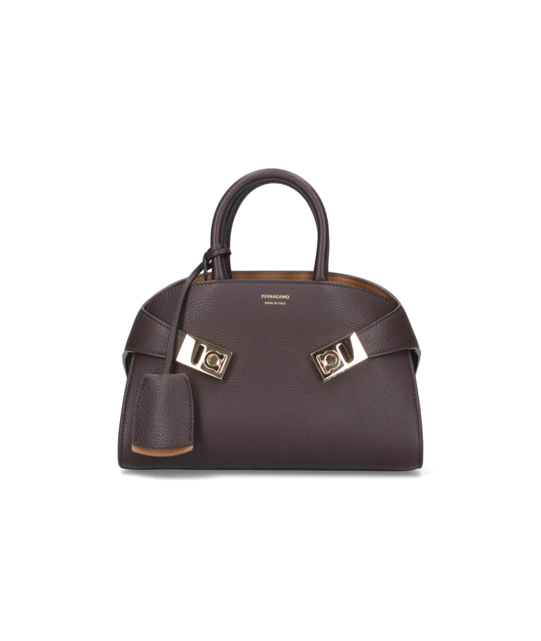 FERRAGAMO Коричневая кожаная сумка с короткими ручками, фото 1