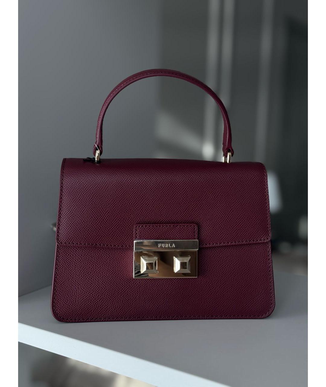 FURLA Бордовая кожаная сумка с короткими ручками, фото 5