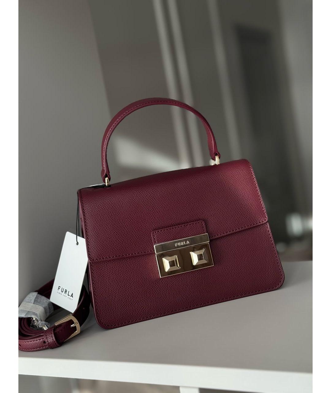 FURLA Бордовая кожаная сумка с короткими ручками, фото 2