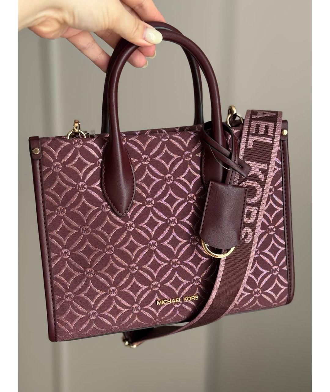 MICHAEL KORS Бордовая жаккардовая сумка тоут, фото 2