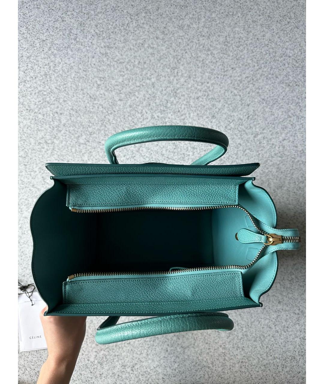 CELINE Бирюзовая кожаная сумка с короткими ручками, фото 6