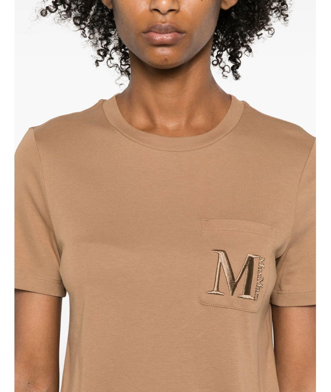 'S MAX MARA Коричневая хлопковая футболка, фото 2