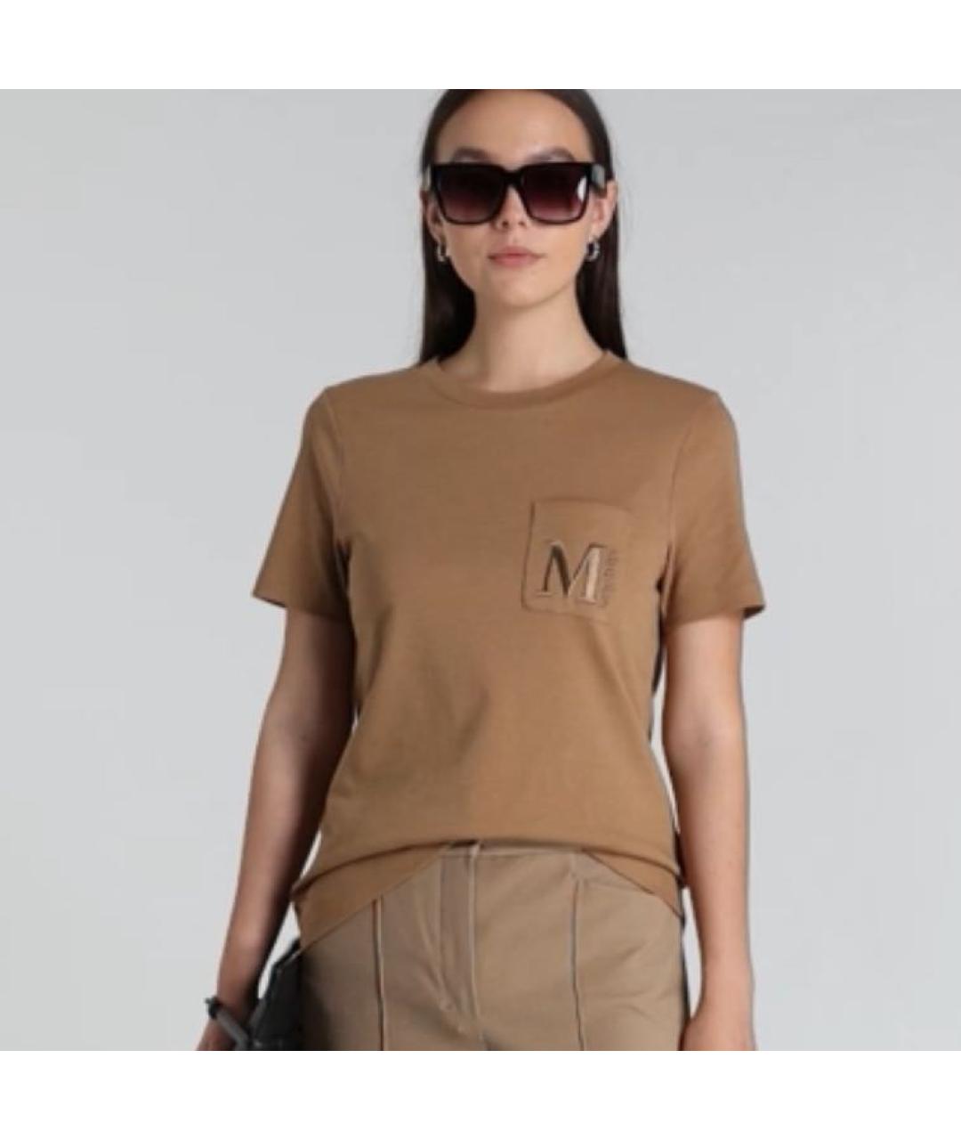 'S MAX MARA Коричневая хлопковая футболка, фото 5