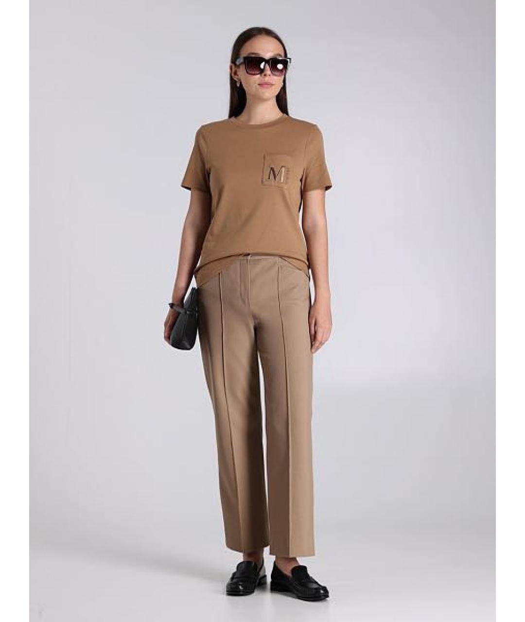 'S MAX MARA Коричневая хлопковая футболка, фото 4