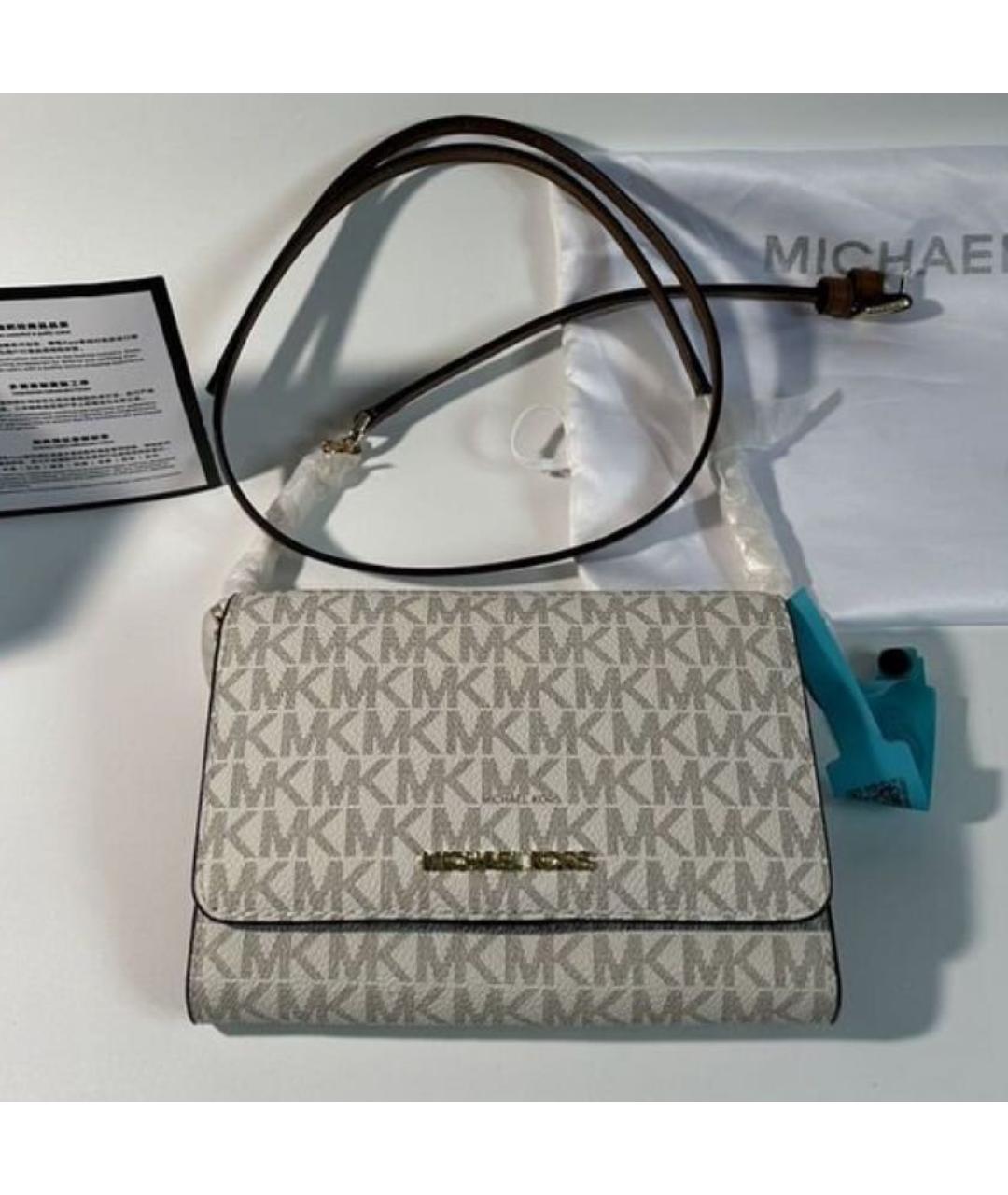 MICHAEL KORS Бежевая кожаная сумка через плечо, фото 4