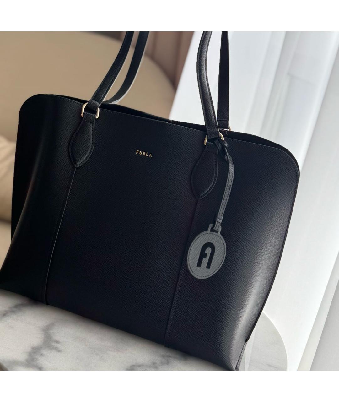 FURLA Черная кожаная сумка тоут, фото 2