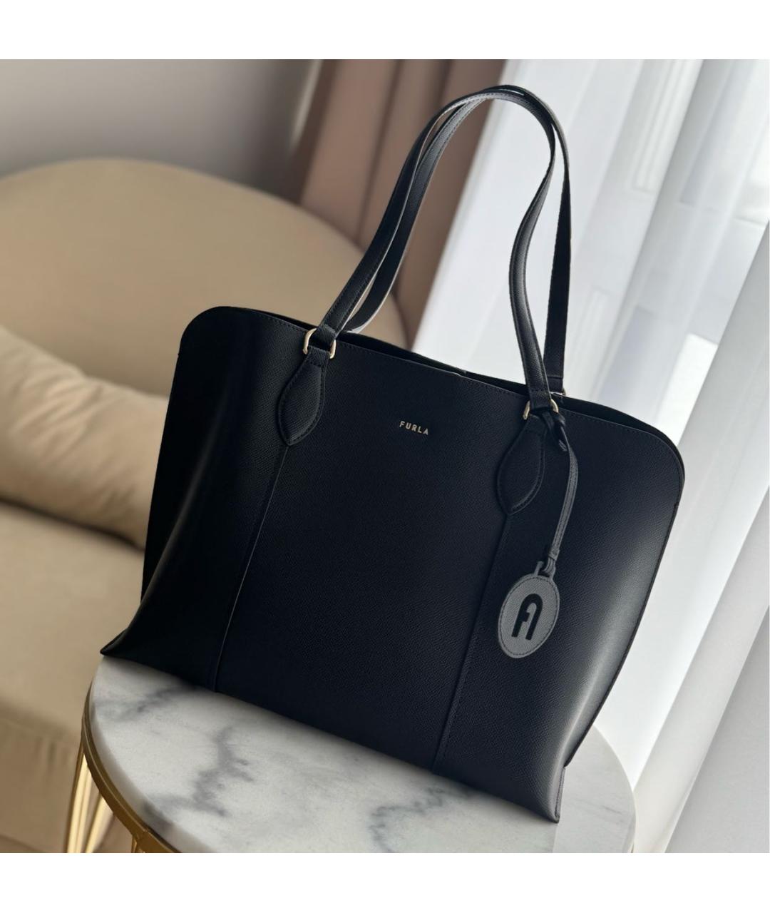 FURLA Черная кожаная сумка тоут, фото 5