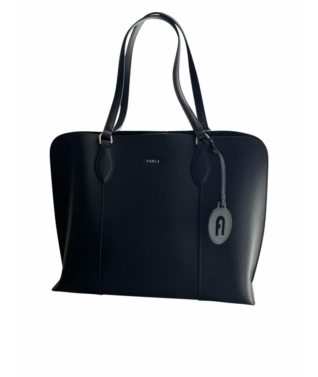FURLA Черная кожаная сумка тоут, фото 1
