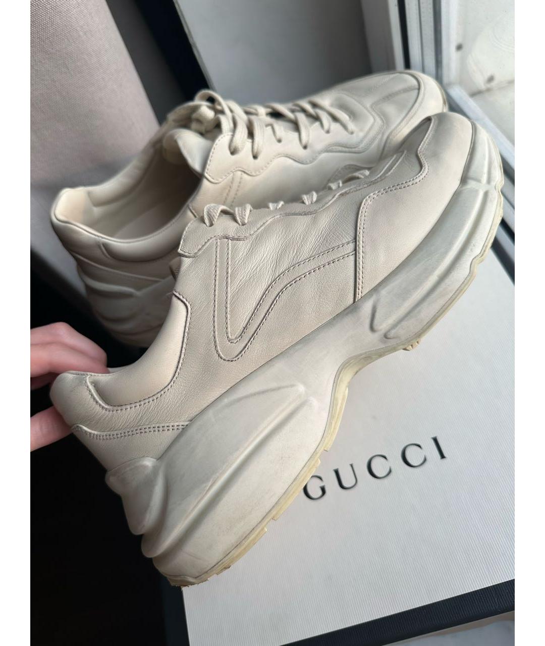 GUCCI Бежевые кожаные низкие кроссовки / кеды, фото 7