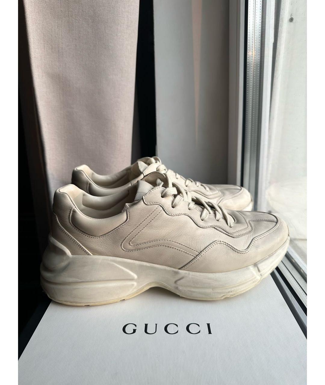 GUCCI Бежевые кожаные низкие кроссовки / кеды, фото 4