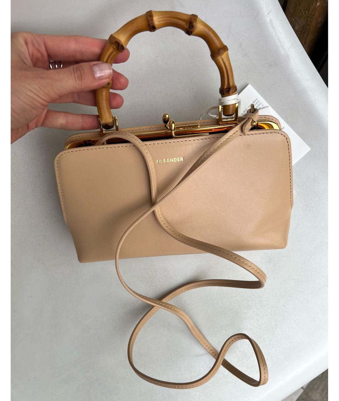 JIL SANDER Бежевая кожаная сумка с короткими ручками, фото 5
