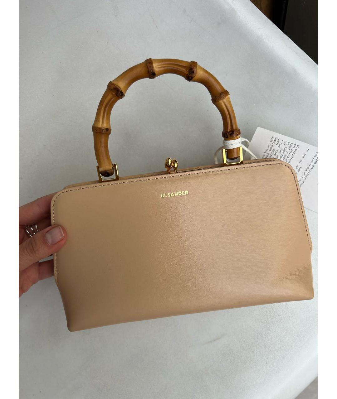 JIL SANDER Бежевая кожаная сумка с короткими ручками, фото 8