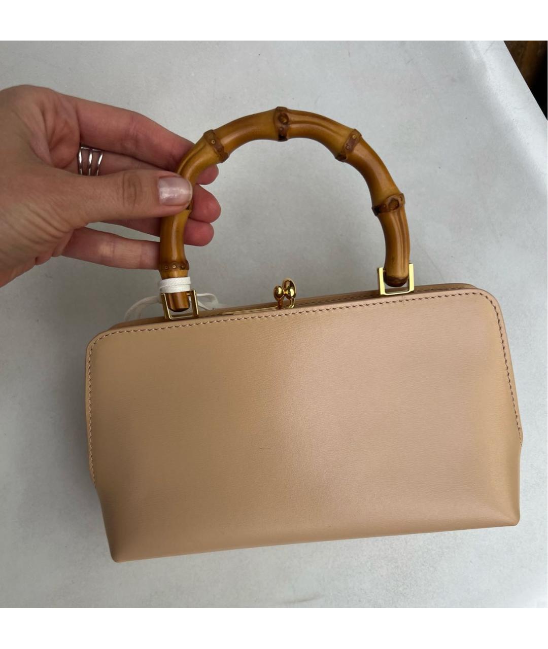 JIL SANDER Бежевая кожаная сумка с короткими ручками, фото 7