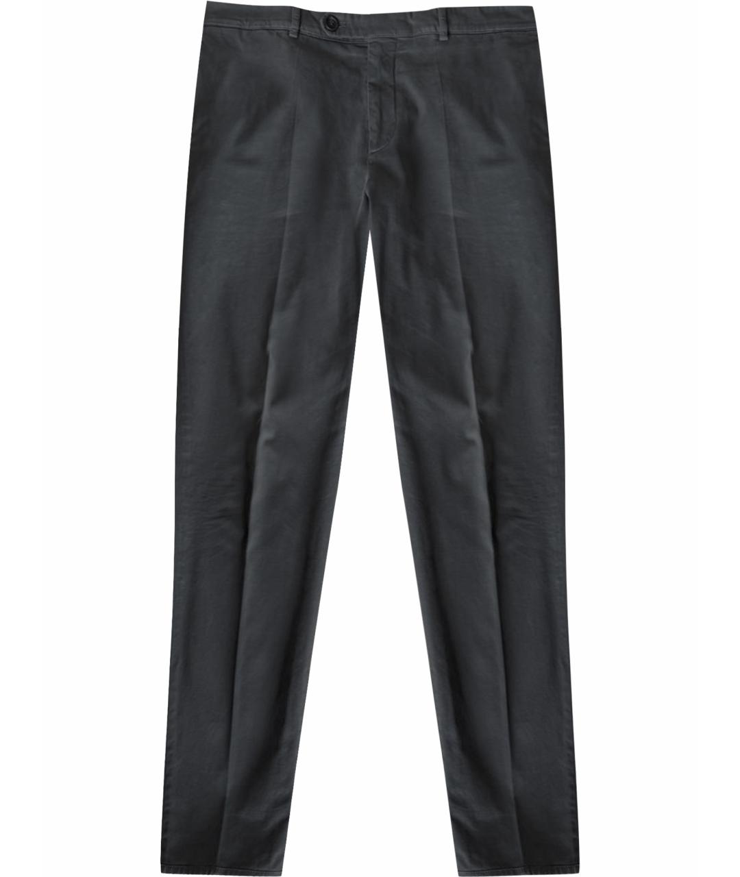 BRUNELLO CUCINELLI Антрацитовые хлопко-эластановые классические брюки, фото 1