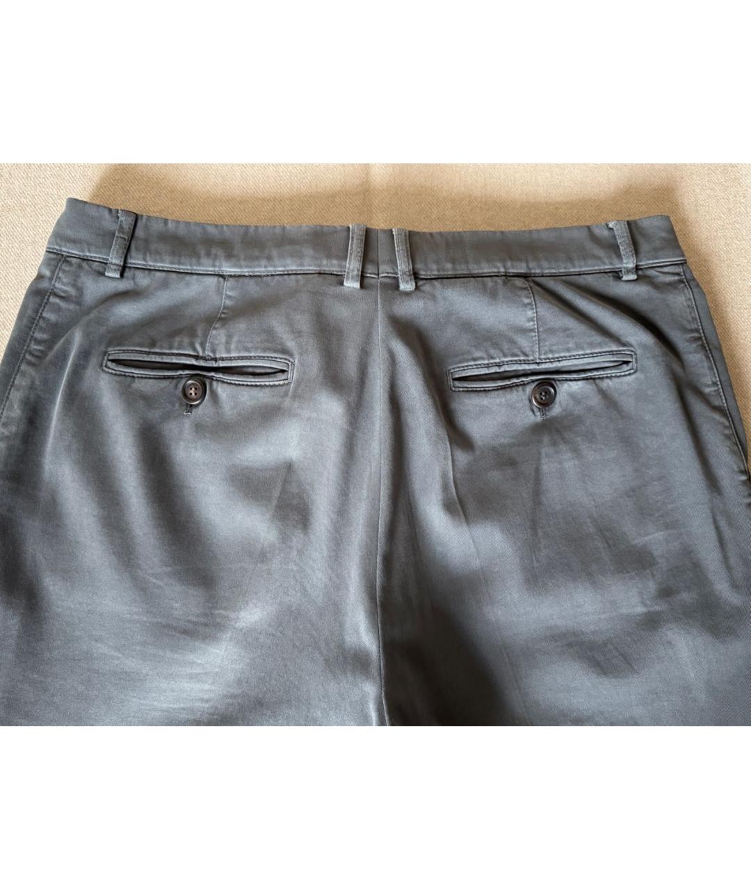 BRUNELLO CUCINELLI Антрацитовые хлопко-эластановые классические брюки, фото 4