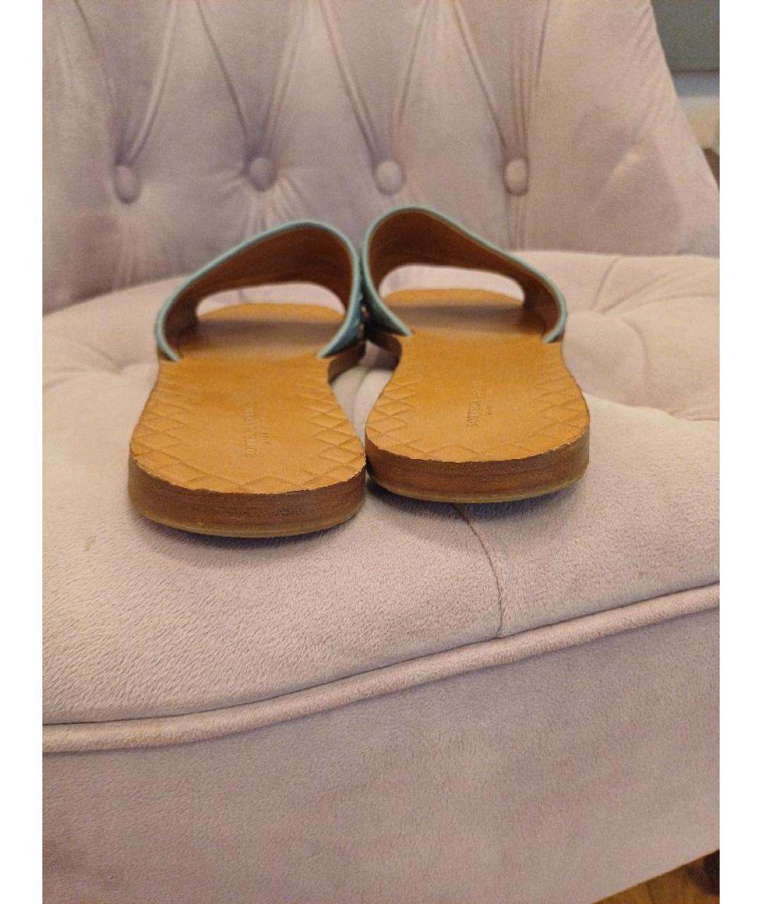 BOTTEGA VENETA Голубые кожаные шлепанцы, фото 4