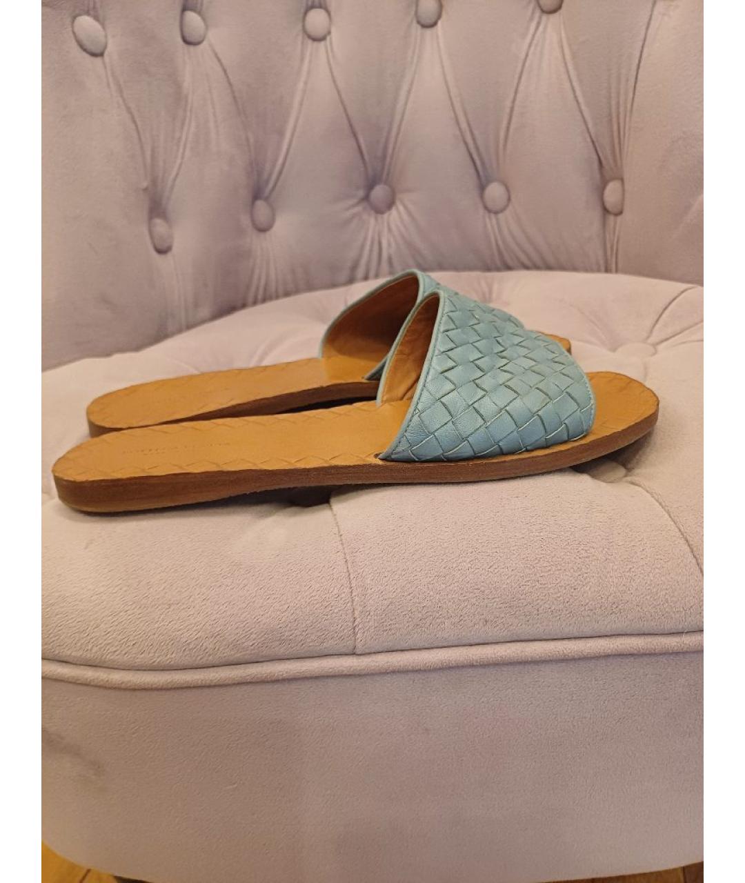 BOTTEGA VENETA Голубые кожаные шлепанцы, фото 5