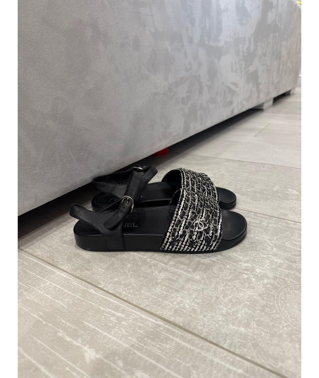 CHANEL Черные кожаные сандалии, фото 9