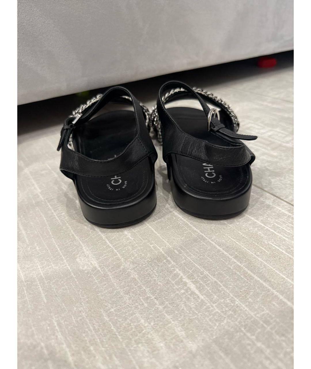 CHANEL Черные кожаные сандалии, фото 4