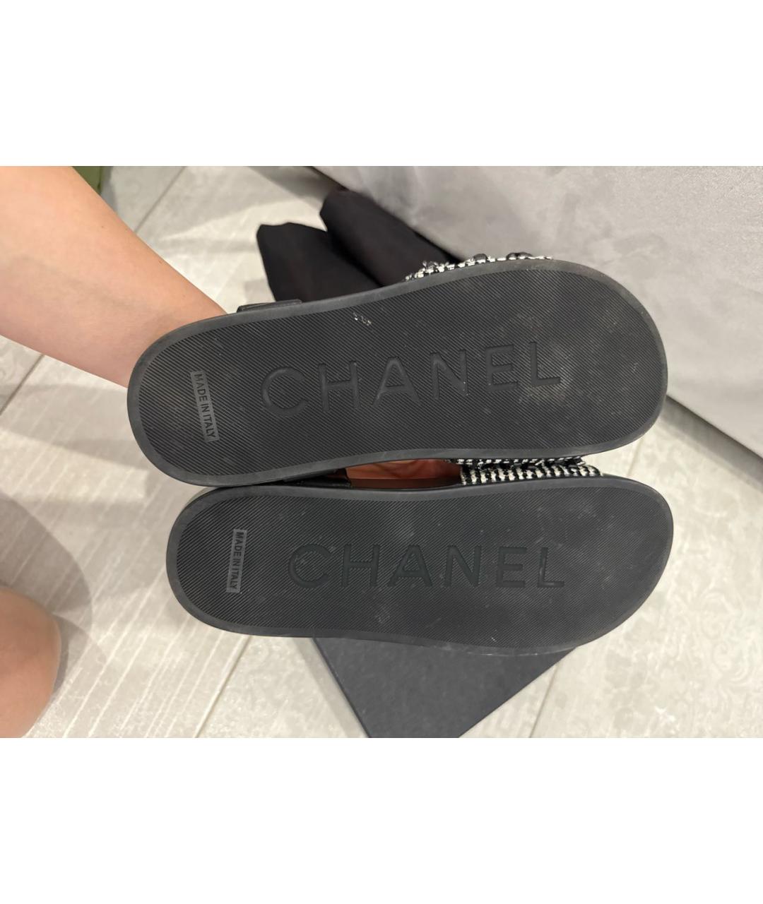 CHANEL Черные кожаные сандалии, фото 8