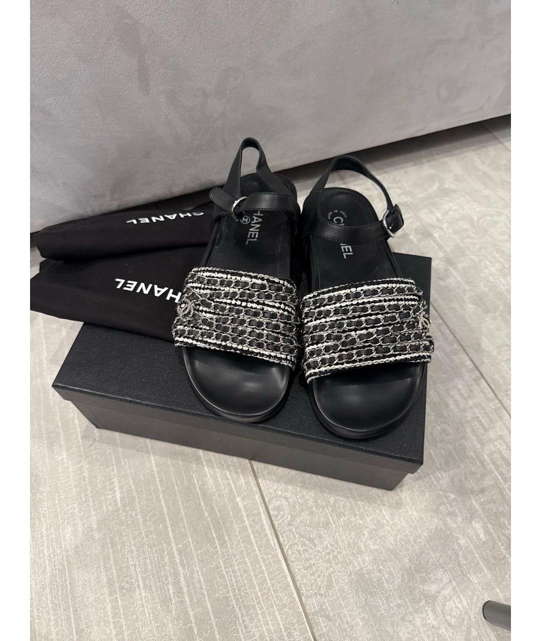 CHANEL Черные кожаные сандалии, фото 5