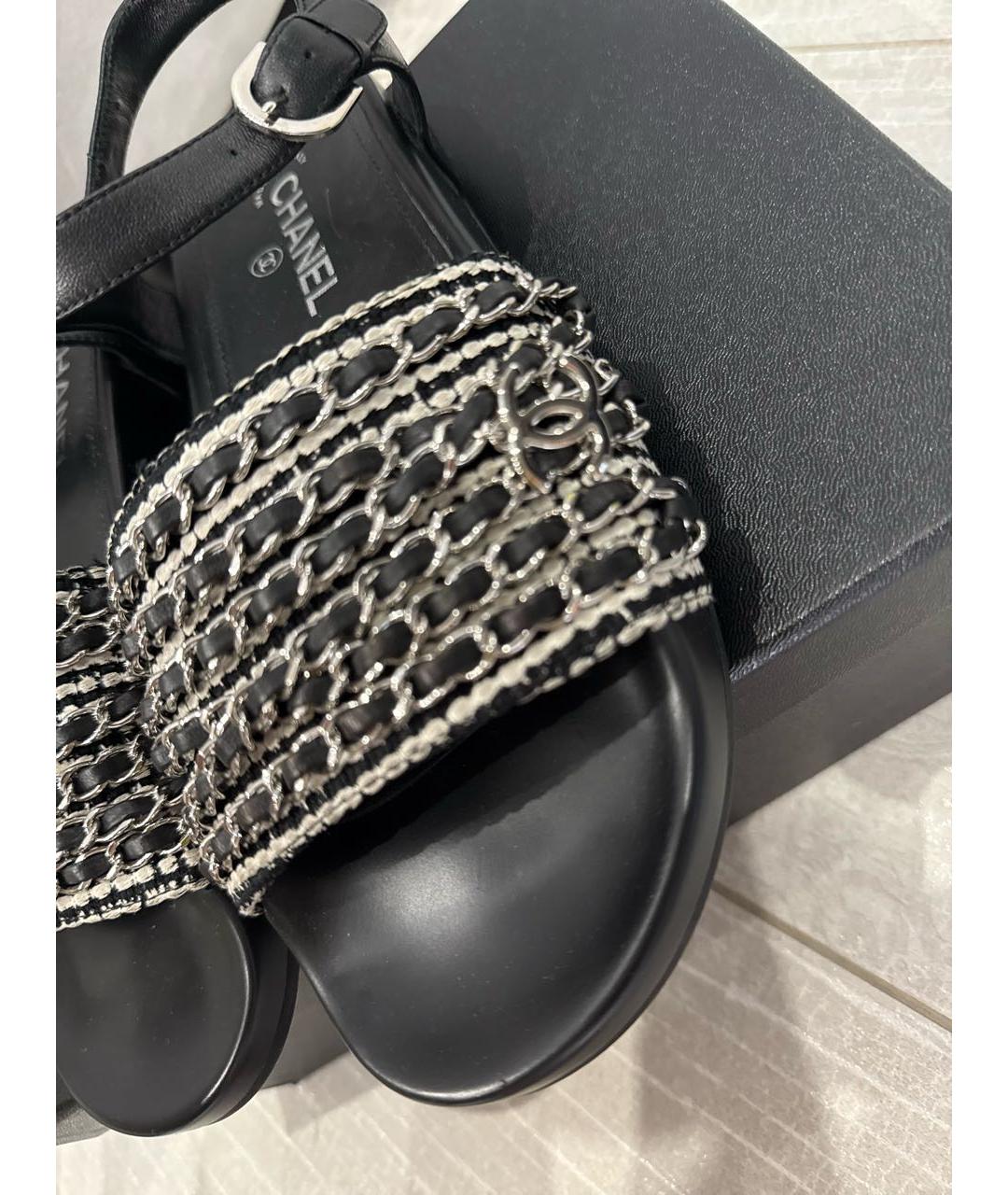 CHANEL Черные кожаные сандалии, фото 7