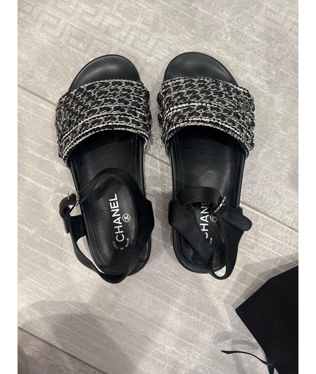 CHANEL Черные кожаные сандалии, фото 3