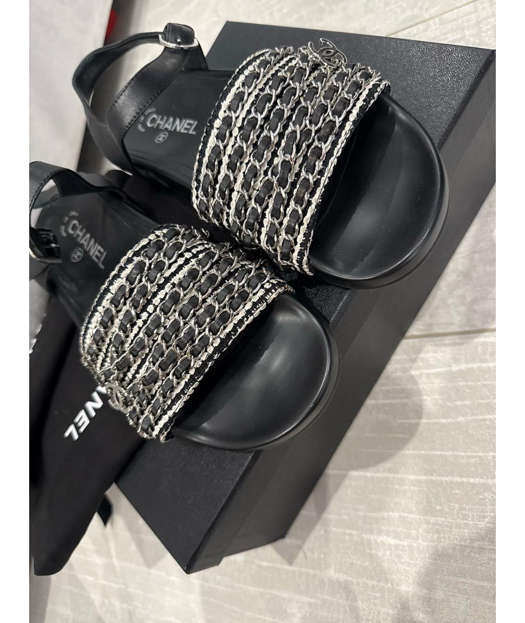 CHANEL Черные кожаные сандалии, фото 6