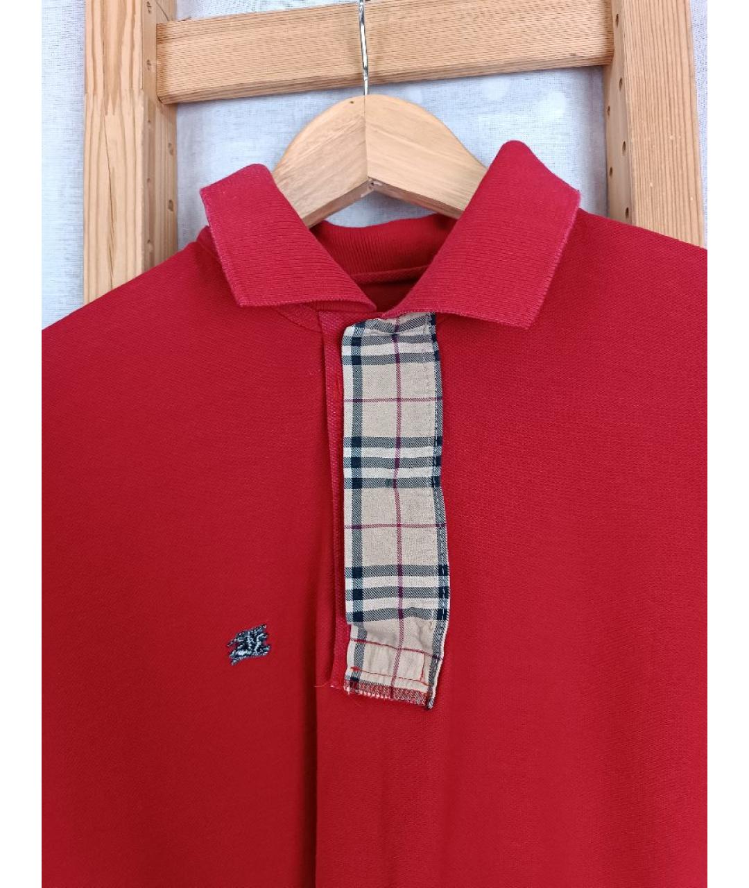 BURBERRY Красное хлопковое поло с коротким рукавом, фото 5