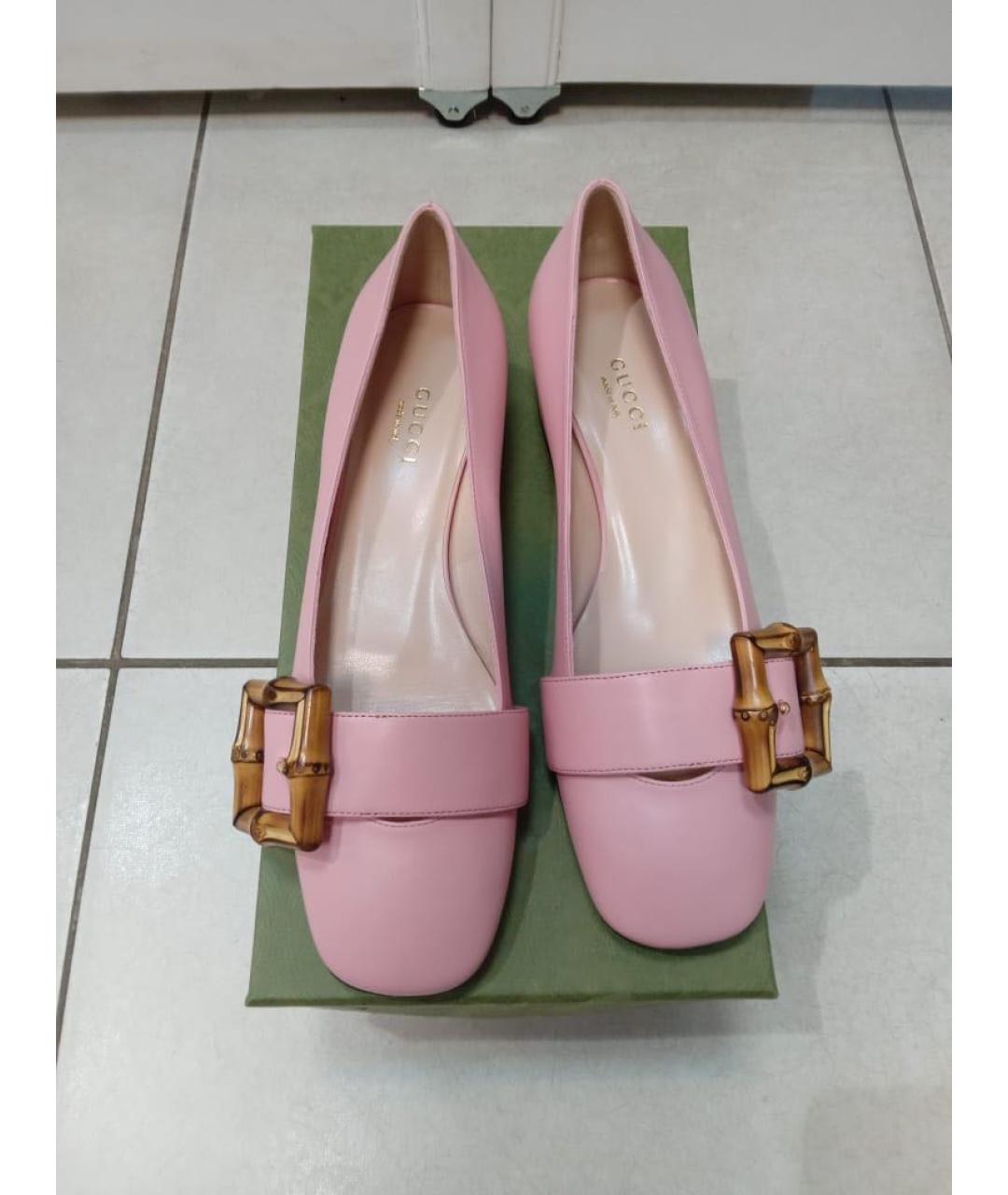 GUCCI Розовые кожаные лодочки на низком каблуке, фото 7