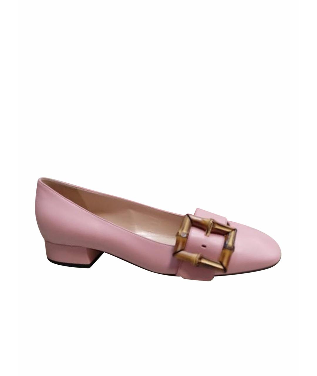 GUCCI Розовые кожаные лодочки на низком каблуке, фото 1