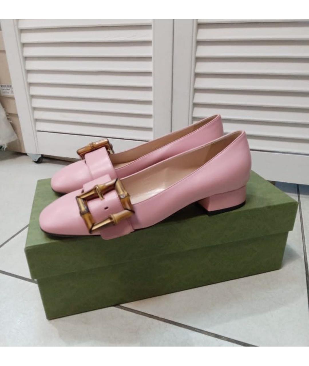 GUCCI Розовые кожаные лодочки на низком каблуке, фото 9