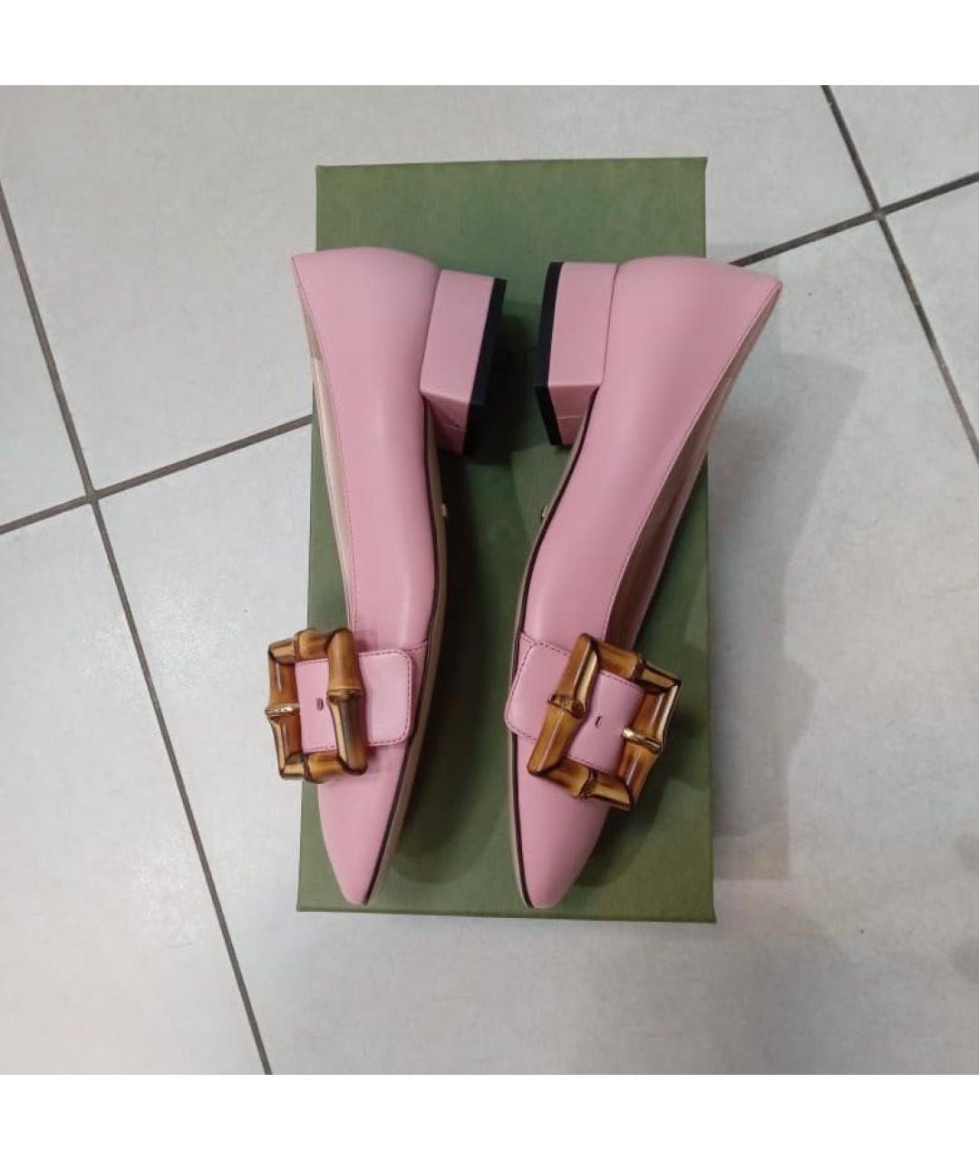 GUCCI Розовые кожаные лодочки на низком каблуке, фото 3