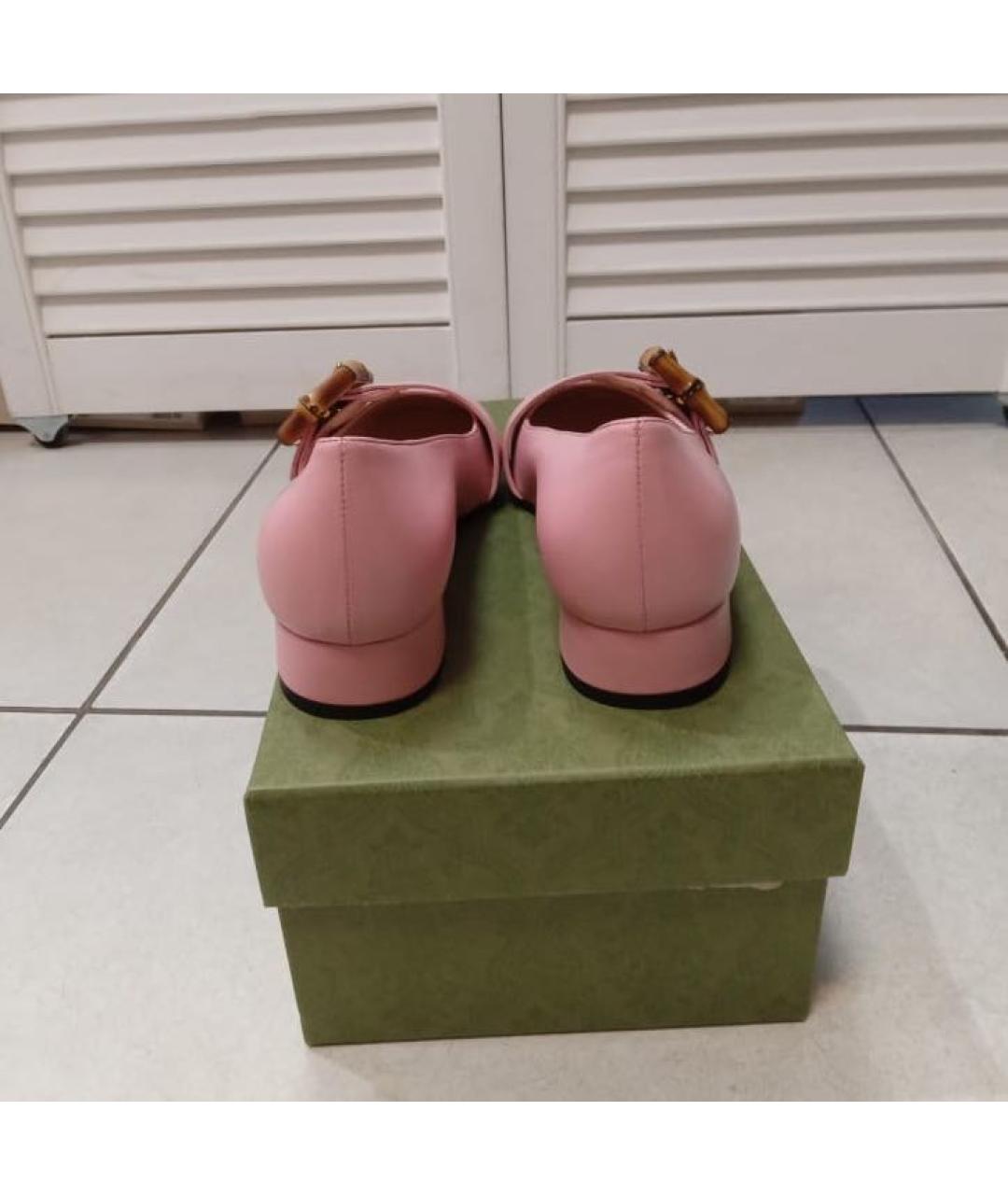 GUCCI Розовые кожаные лодочки на низком каблуке, фото 4