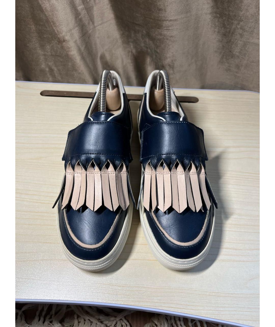 TOD'S Темно-синие кожаные кеды, фото 2
