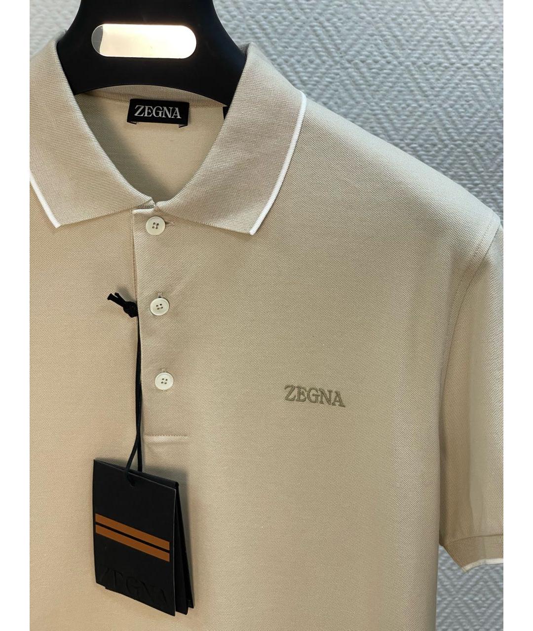 ZEGNA Бежевое хлопко-эластановое поло с коротким рукавом, фото 3