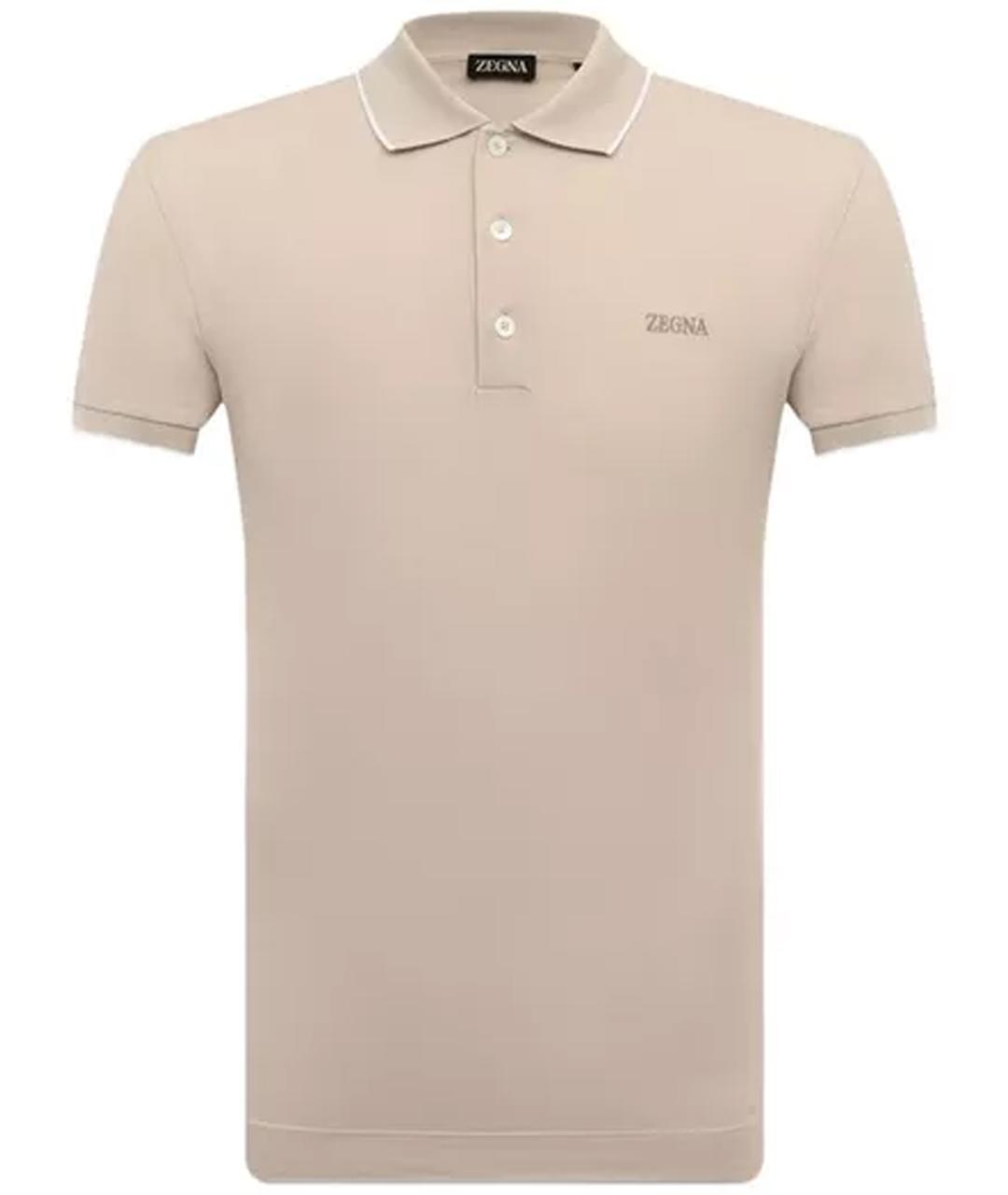 ZEGNA Бежевое хлопко-эластановое поло с коротким рукавом, фото 1