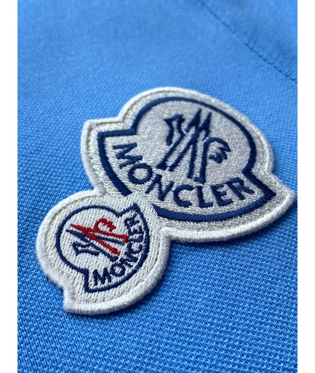 MONCLER Голубое хлопковое поло с коротким рукавом, фото 3
